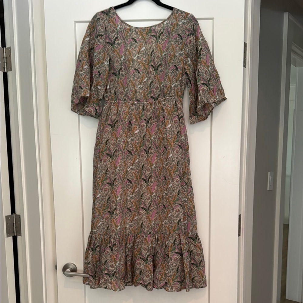 ba&sh pink green beige maxi dress size Small